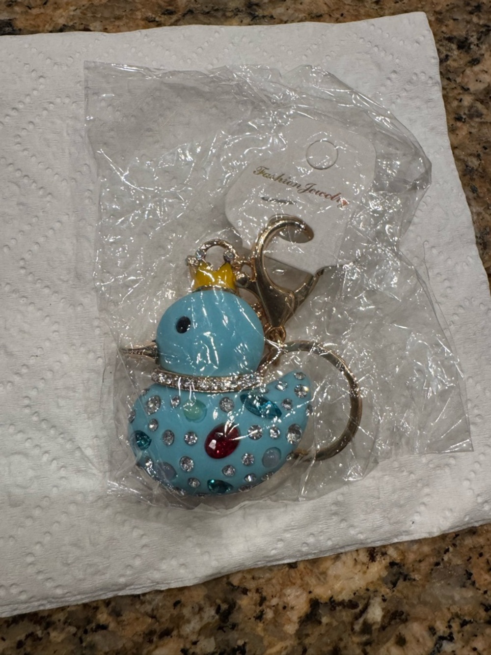 Cute Crown Duck Keychain Colorful Rhinestone Animal Key Chain Ring Bag Blue Gift